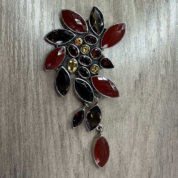 Nicky Butler Carnelian Smokey Quartz Topaz Vintage Brooch Pendant Necklace - Picture 6 of 11